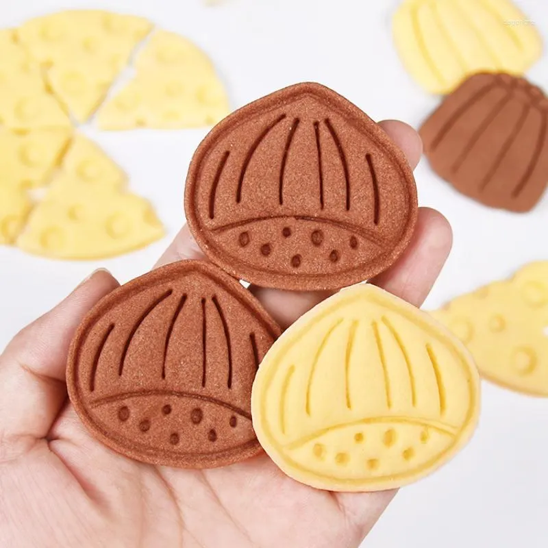 Bakvormen schattige kastanje koekje snijster mal canele kaas pindapatroon plastic koekje embossing persstempel cake decoratie gereedschap