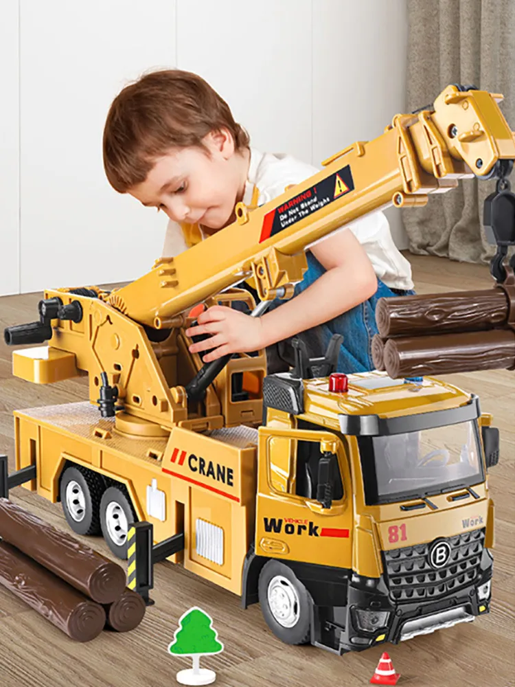 DIECAST MODEL SAMOCHODA DUŻE CIĘŻKI CRANE INŻYNIERIA MODEL MODEL SAMAT CONSTRUKCJA Zabawki Metal Diecast Toy Car Light Toys for Kids Prezent 230823