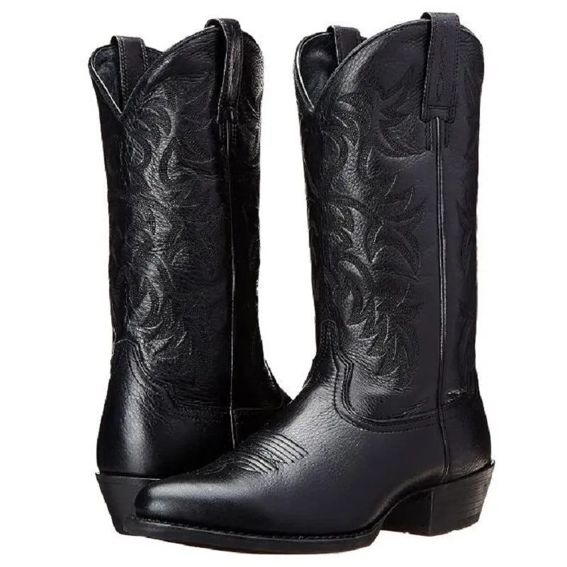 Men Boots High Heel Autumn Winter Bordado Tubo Médio Europa e América do Norte Botas de Cowboy Western Tamanho do calçado 38-48 1AA40