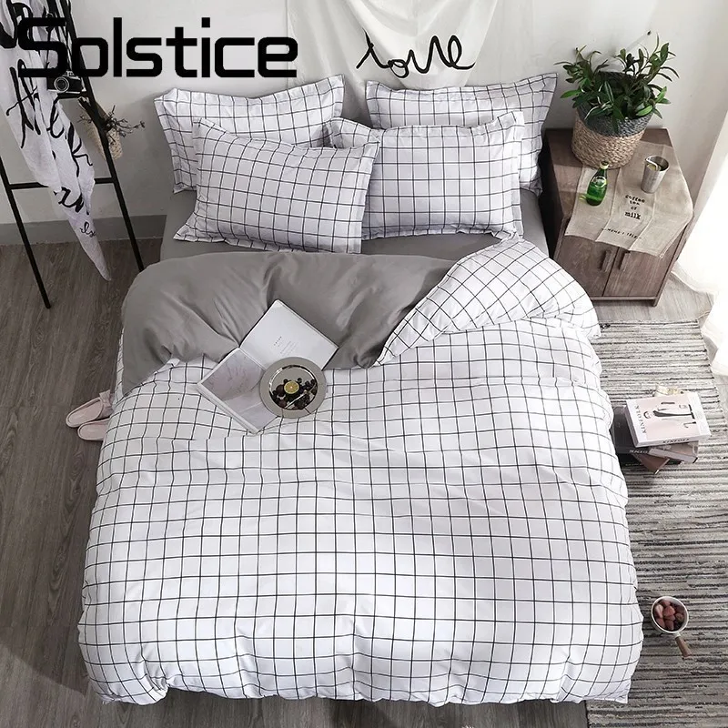 Bedding sets Solstice Home Textile Black Lattice Duvet Cover Pillowcase Bed Sheet Simple Boy Girls Bedding Sets Single Twin Double Cover Beds 230823