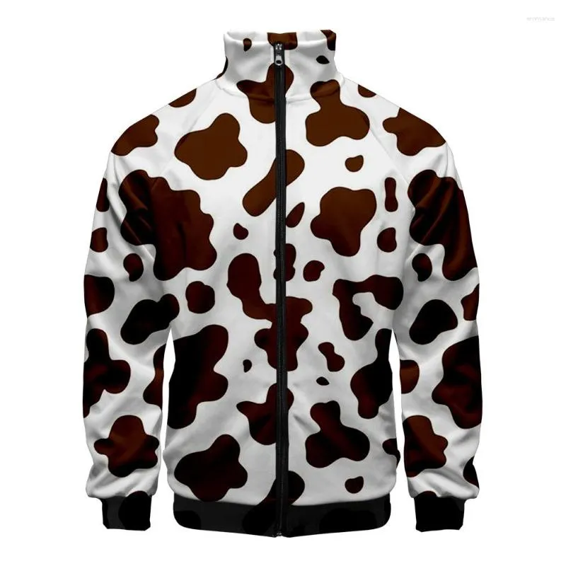 Women's Jackets 2023 Fashion Black White Cow Spots Stand Collar Jacket Women Men Long Sleeve Sweatshirt Hoodies Harajuku Casual Clothes