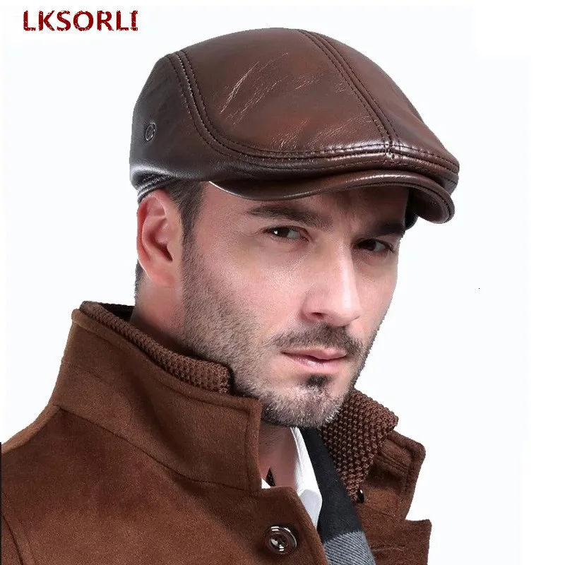 Bérets hommes première couche en cuir de vachette chapeau hiver mâle chaud oreille Protection casquette 100 véritable papa gros loisirs 230823