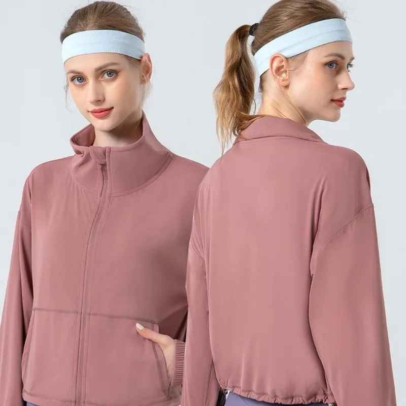 Yoga jacket, women's sports jacket, fitness quick drying top, solid color zippered sportswear, best-selling LL