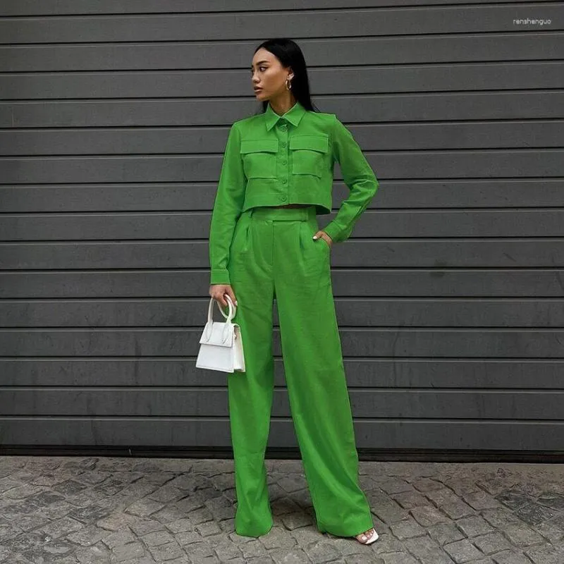 Green Two Piece Pants Set For Women 2023 Spring/Summer Casual Fashion With  Long Sleeves, Short Mint Velvet Coats, High Waist, And Wide Leg For Office  And Party Wear From Renshenguo, $48.65