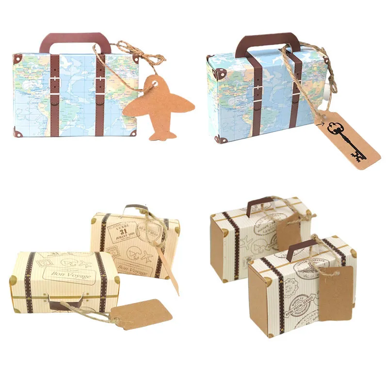 Other Home Storage Organization 102050pcs Mini Travel Suitcase Candy Box Kraft Paper Chocolate Favor Gift Packaging Bag Wedding Birthday Party Decoration 230824