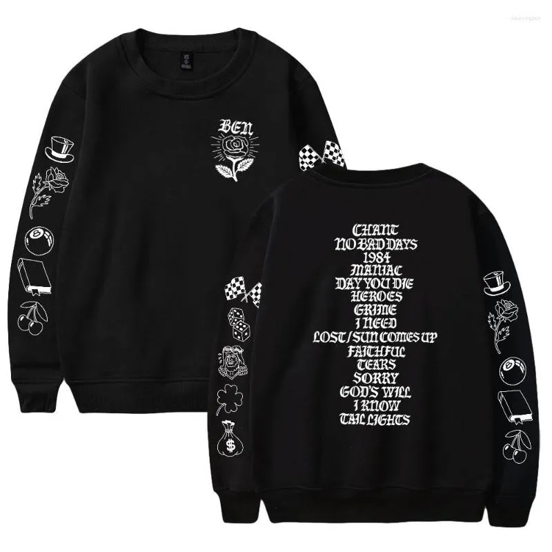 Hoodies masculinos Macklemore Merch Pullover 2023 The Ben Tour Unissex Crewneck Sleeve Strevewear moda Hip Hop Homens feminino