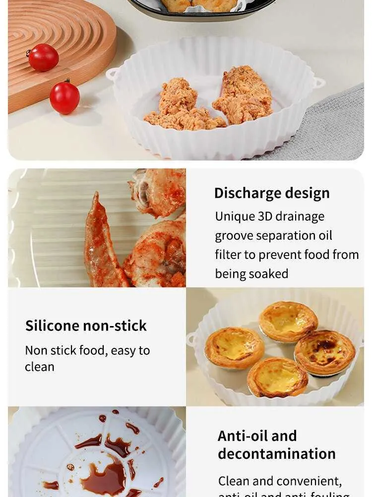 Reusable Silicone Currys Deep Fat Fryer Tray Set Round Basket For Pizza