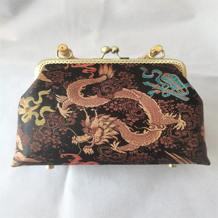 Evening Bags Original exclusive silk Song brocade retro women's bag bamboo knot hand mouth gold bag crossbody handbag Cheongsam bags