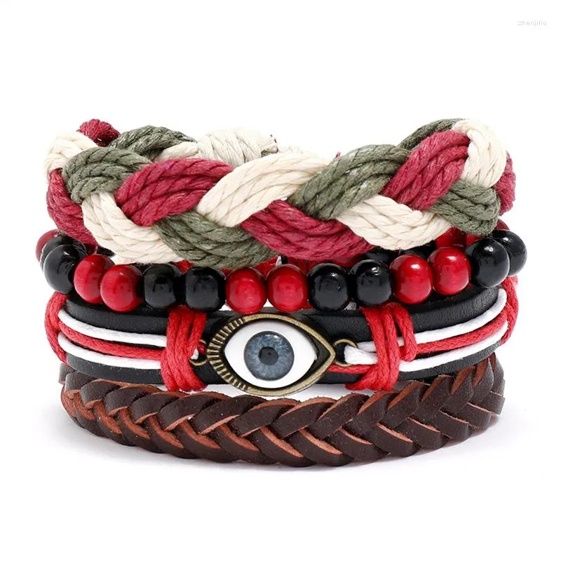 Bangle Jessingshow Boho Multilayer skórzana bransoletka Zestaw oko urok Braceletów dla mężczyzny etniczna biżuteria punkowa opaska na rękę