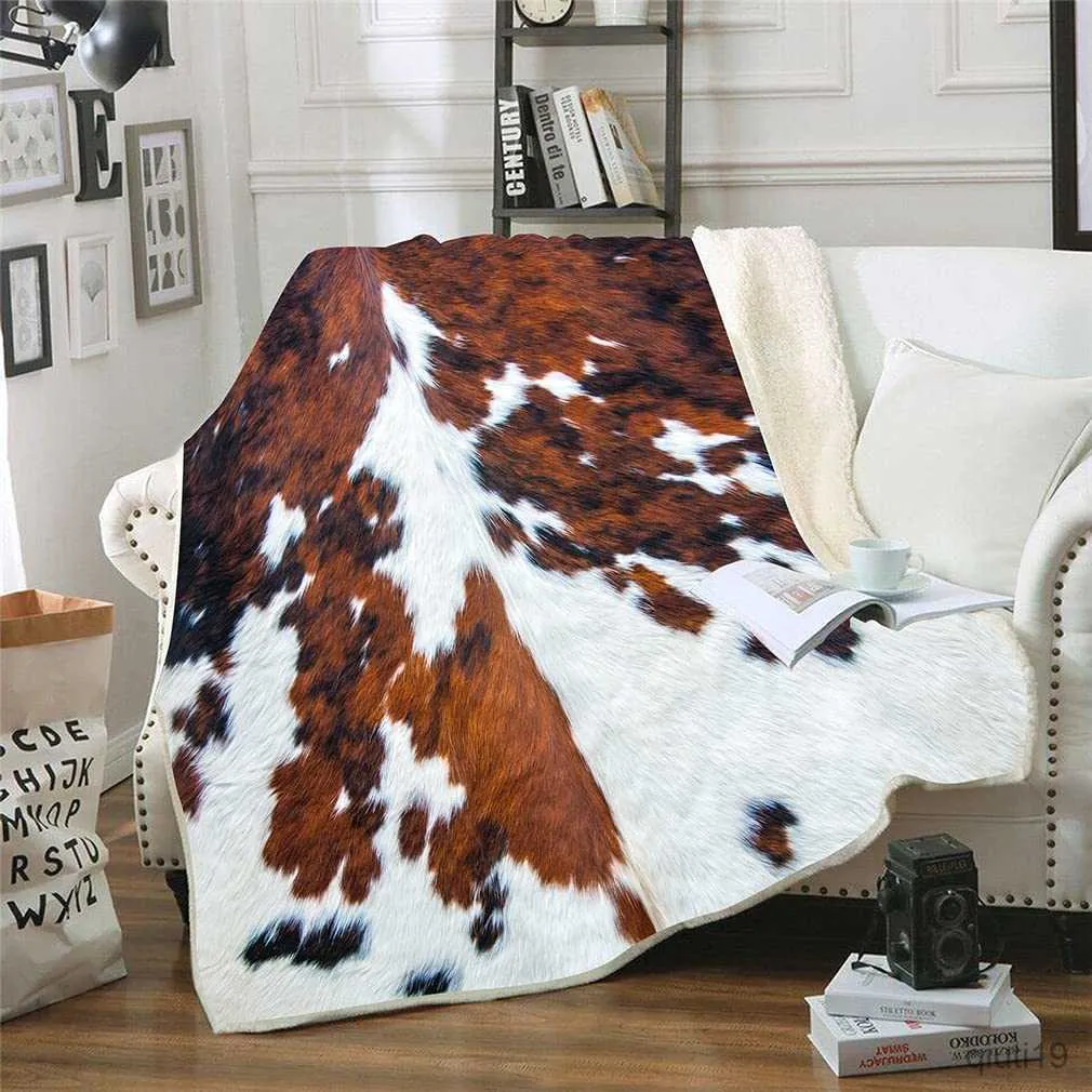 Dekens bruin koepatroon flanel fleece deken highland vee print gooi dekens donzig zacht voor bed bank winter warm beddengoed r230824