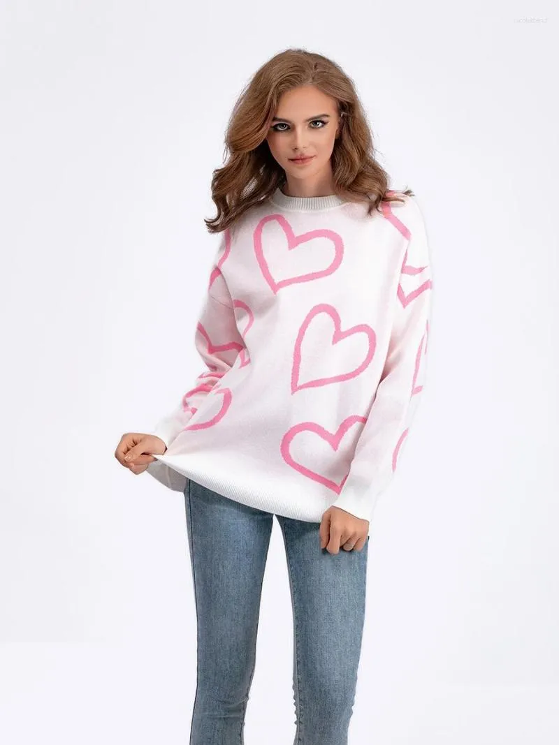 Casual Heart Shaped Patchwork Contrast O Neck Sweaters Casual Heart Shaped Patchwork Contrast O Neck Sweaters