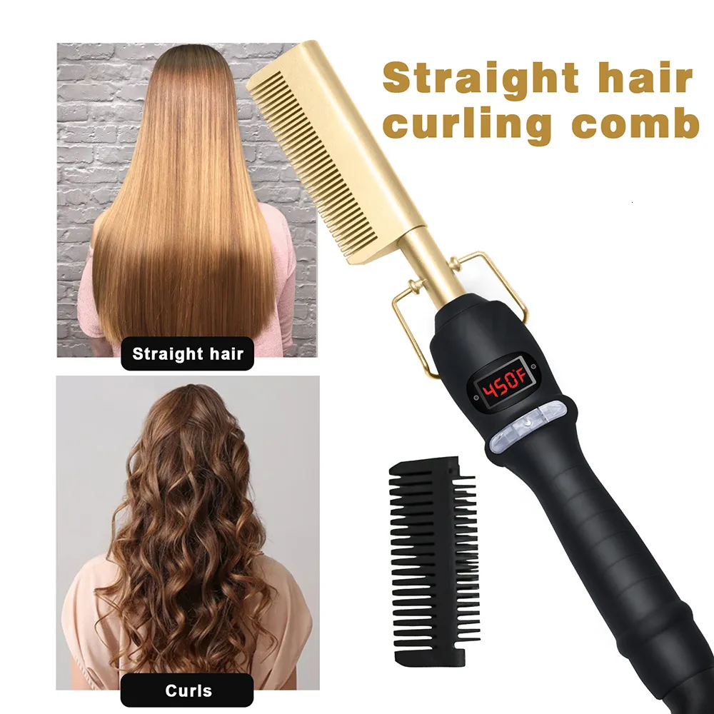 Hårrätare Professional Straight Came Comb Iron Strainening Borste Heating Electric Curler 230823