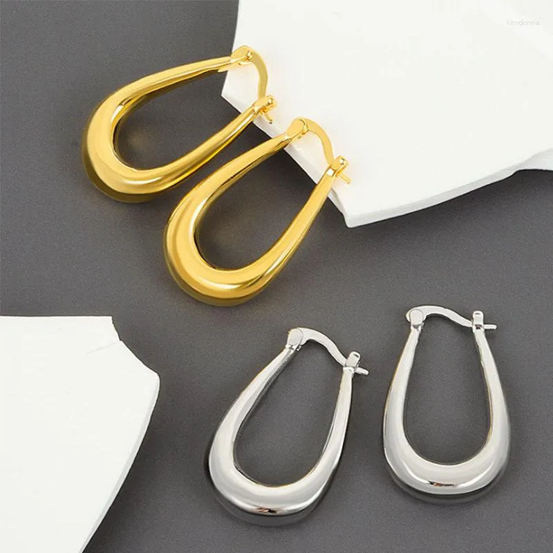 Hoop Earrings PANJBJ Silver Color Geometric Oval Small For Women