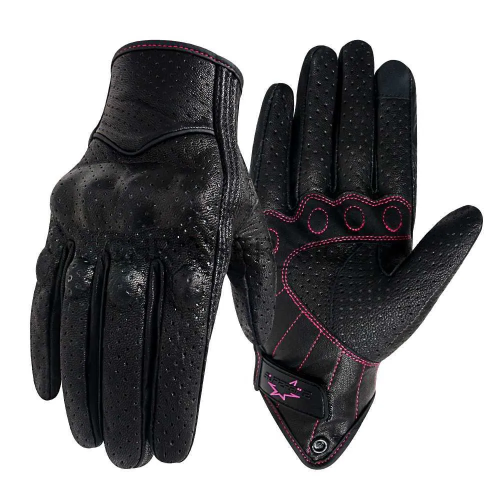 Cykelhandskar Kvinnor Motorcykelhandskar XS S M LÄDER Touch äkta getskinn Motorcykel Mitt Guantes Racing Cycling Glove Motocross Motorcykel X0824