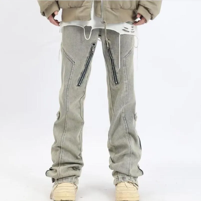 Fashion Men's Jeans Distressed Men Denim Trousers Male Zipper Hip Hop Punk Pants Vintage Casual Streetwear Designer Clothes