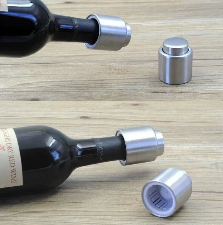 Wine Stopper Stainless Steel Vacuum Sealed Red Wine Bottle Stopper,Pump Inside - Super Easy to Keep Your Best Wine 