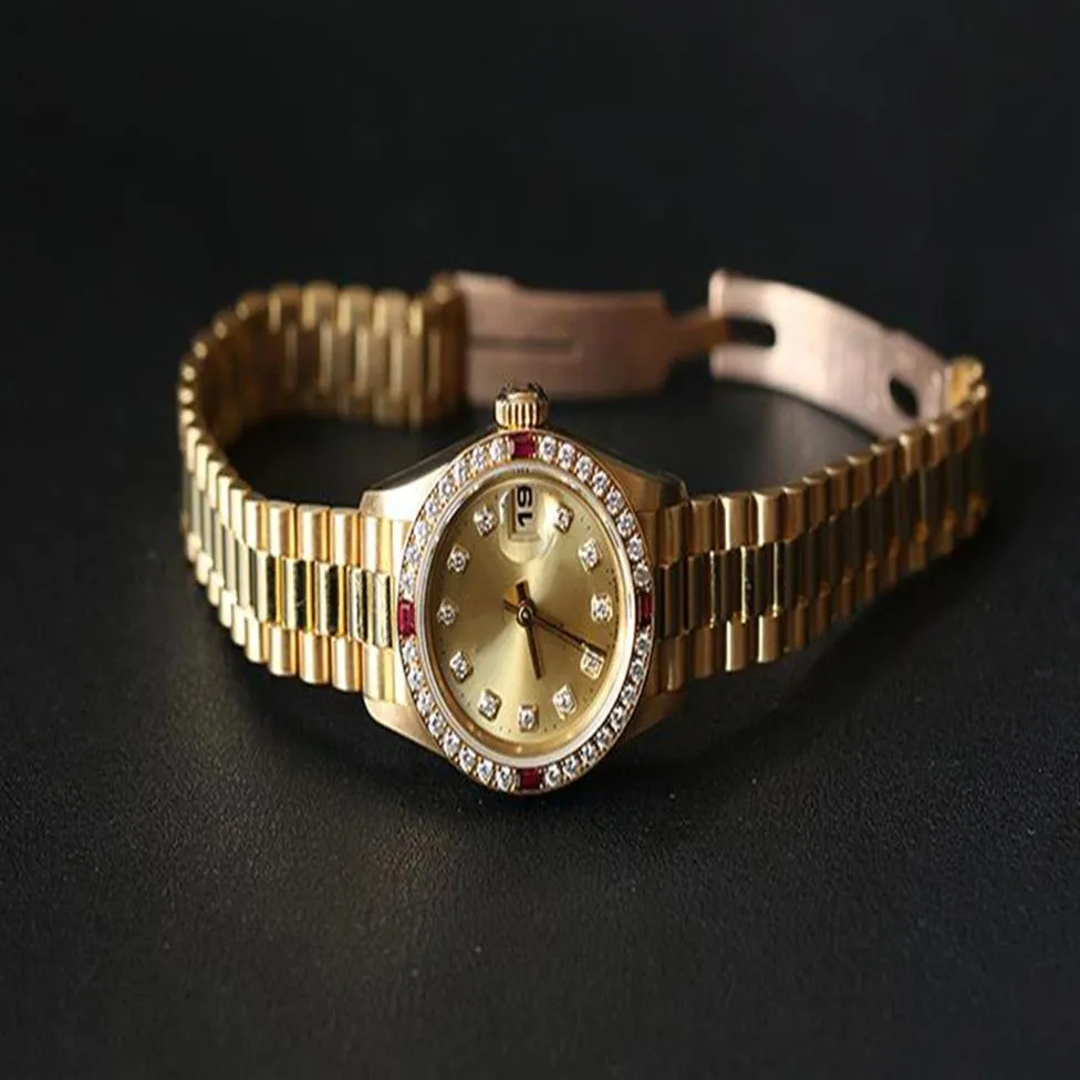 Orologio da donna oro oro 26 mm diamanta gambe orologio meccanico gift2254