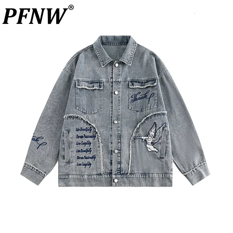 Vestes pour hommes PFNW American High Street Brodé Raw Edge Lavage Denim Veste Printemps Automne Streetwear Hip Hop Lâche Manteaux 12G2339 230824