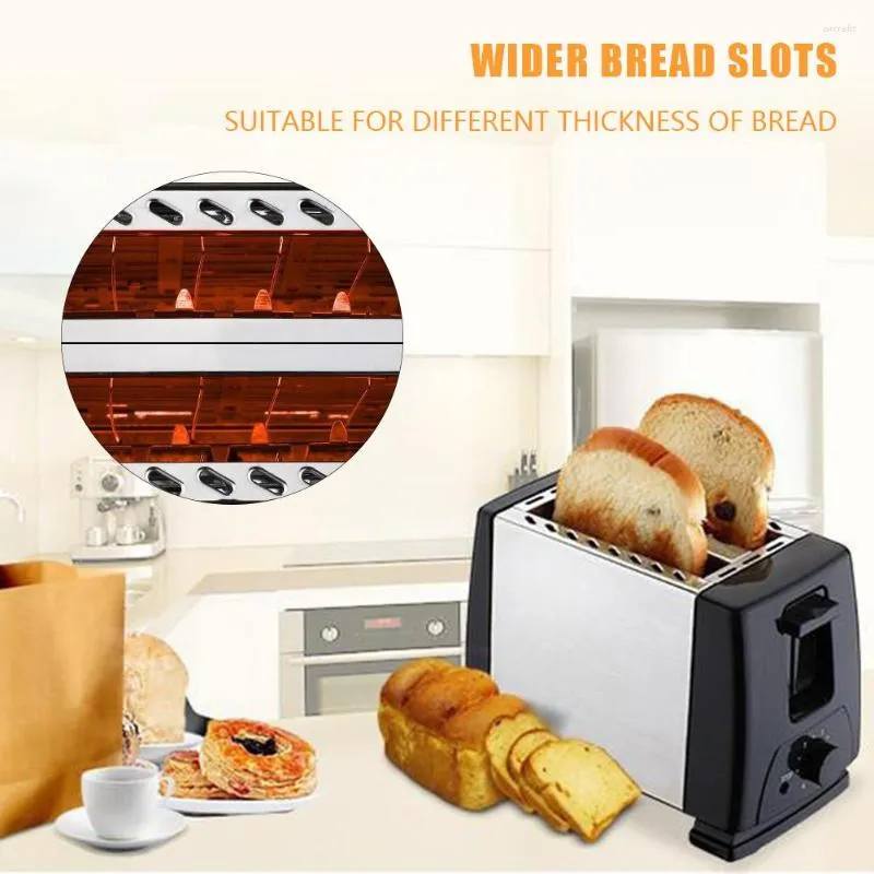 Bread Makers 2 Slices Double Side Baking Toaster Automatic Cooking Toasters Fast Heating Stainless Steel Wide Slot Kitchen Appliances