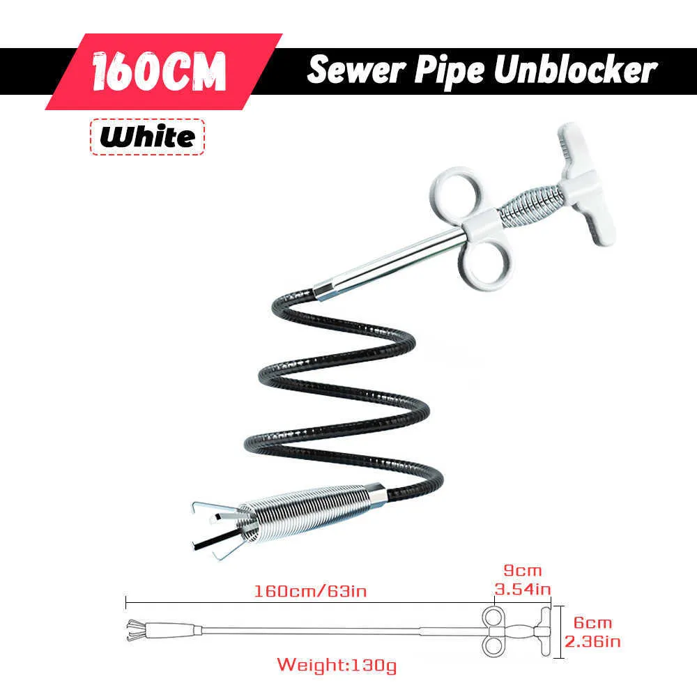 60/160/300cm Spring Pipe Dredging Tools,Drain Snake, Drain Cleaner Sticks Clog  Remover Cleaning Tools Household for Kitchen Sink Color: White 60cm