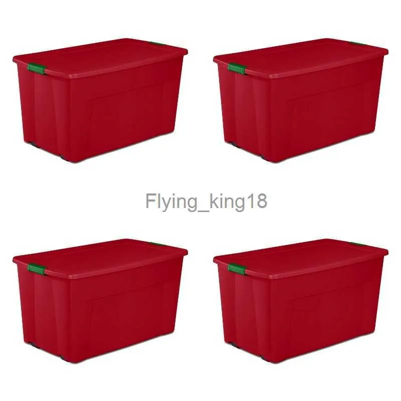 Sterilite 45 gallons fourre-tout à loquet à roulettes en plastique rouge Noël ensemble de 4 HKD230812