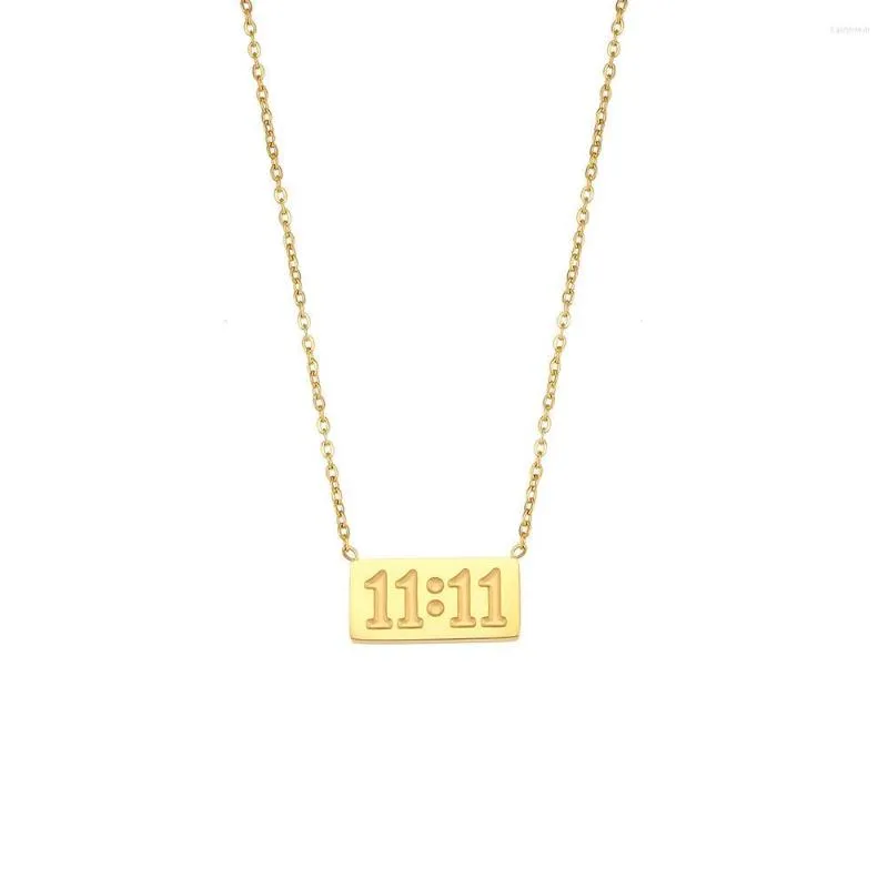 Pendants Waterproof Jewelry 18k Gold Plated Stainless Steel 11:11 Square Pendant Cuban Link Chain Choker Necklaces Finger Rings