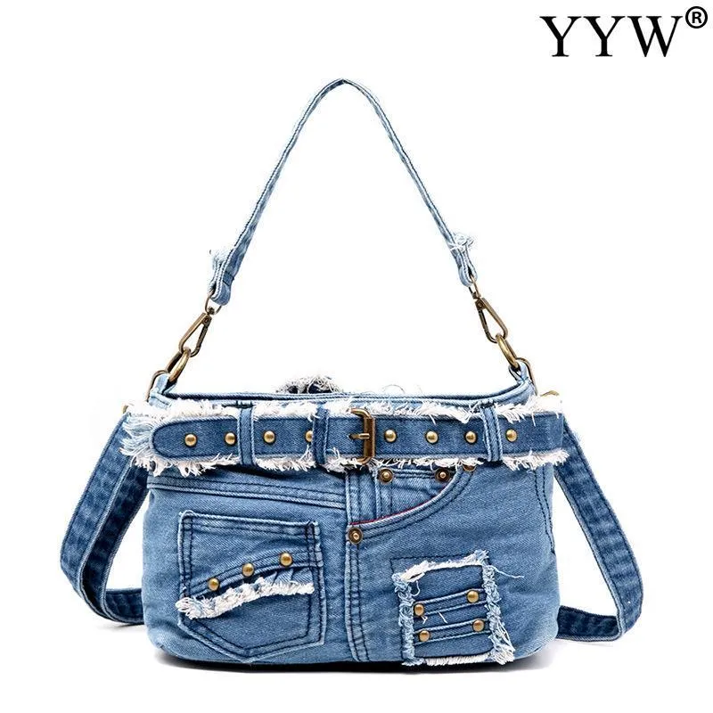 Bolsas de noite de moda casual jeans feminina bolsa de senhora Mensageiro de ombro Jean S Tote Cowboy 230823