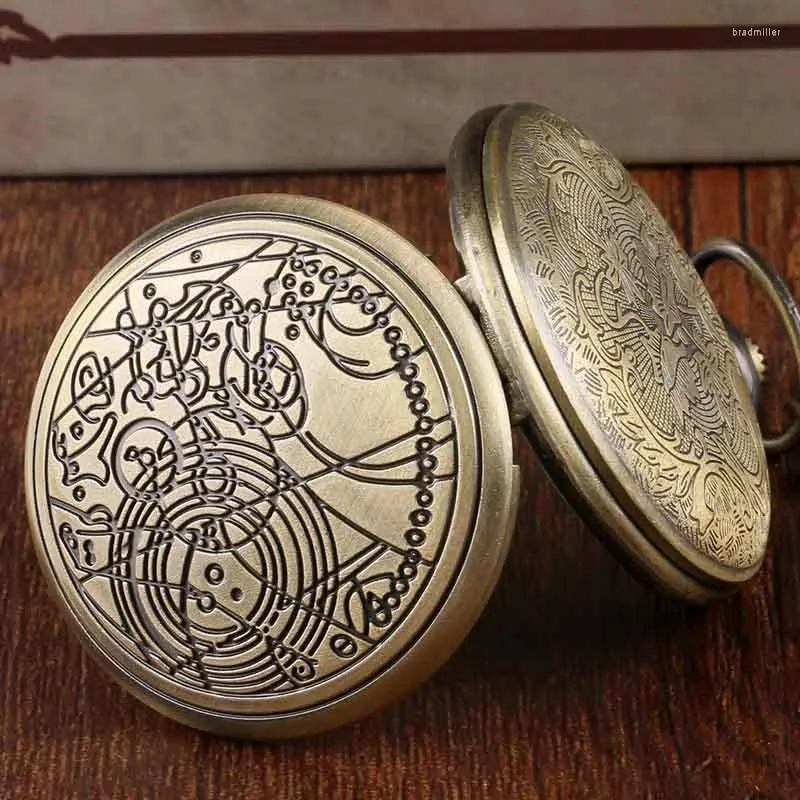 Pocket Watches Watch Keychain Steampunk Men Retro와 함께 Bronze Vintage Carving Pattern