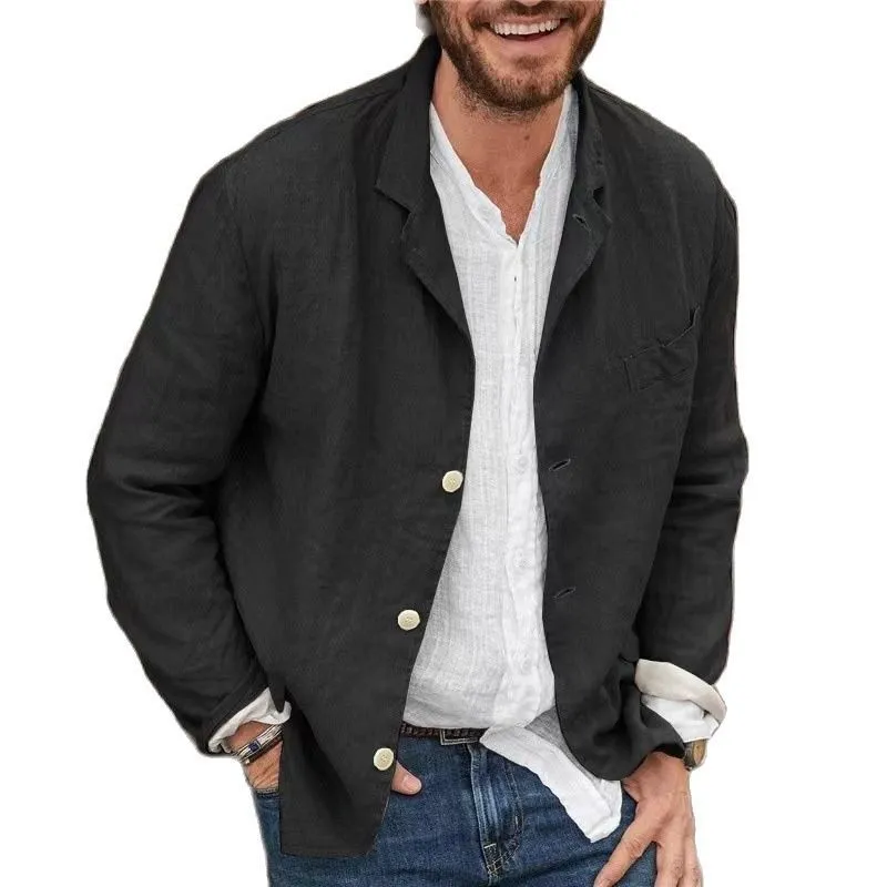 Mens Jackets Black Linen For Men Casual Summer Suit Coat Daily