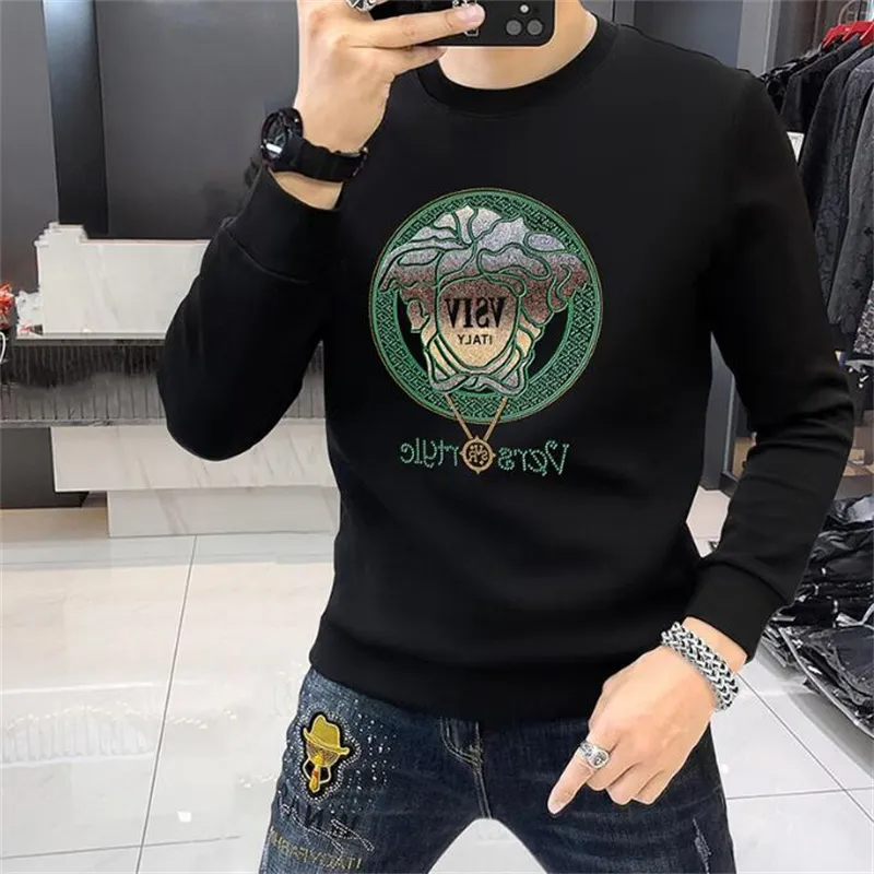 Nouveau 2023 Sweat à capuche de luxe Homme Mode Cuir Lettre Hot Drill Noir Vêtements à manches longues Pull surdimensionné Sweat-shirt blanc