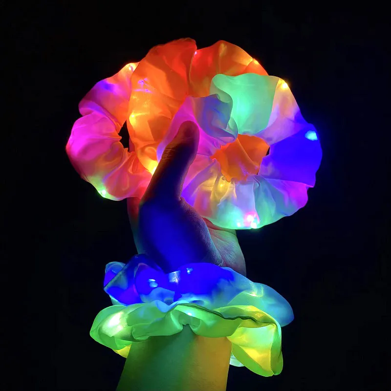 Bandes de cheveux multicolores discothèque chouchous lumineux LED lumières colorées intestin clignotant vacances sortie pour enfants queue de cheval élastique attaches de cheveux bobines