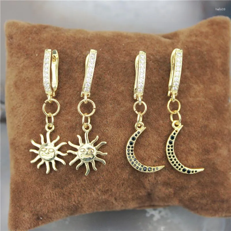 Boucles d'oreilles pendantes 10 paire/lot, boucles d'oreilles en Cz en forme de soleil/lune, composants en Zircon cubique, Design, thème d'amour, vente en gros