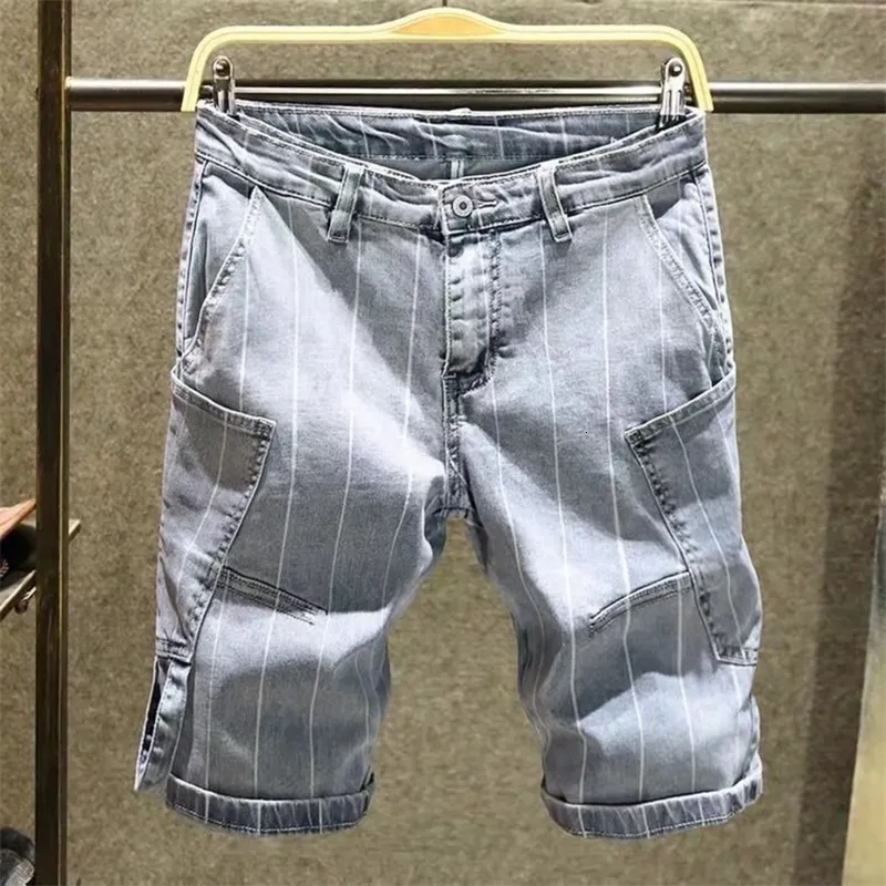 Herr jeans sommar ungdomsmode mitt stigning s våren avslappnad mångsidig japansk ränder stil 230823