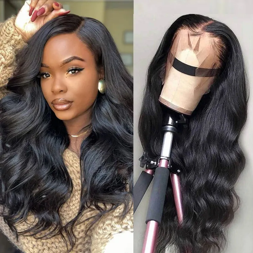 13x6 HD Transparent Body Wave Lace Frontal Wig for Women Preplucked 250% Density 28 30 Inche Brazilian Body Wave Human Hair Wig