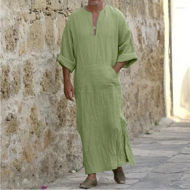 Mens Arabic Long Robes Saudi Arabia Men'S Linen Kaftan Middle East Islamic  Clothing Muslim Fashion Arab