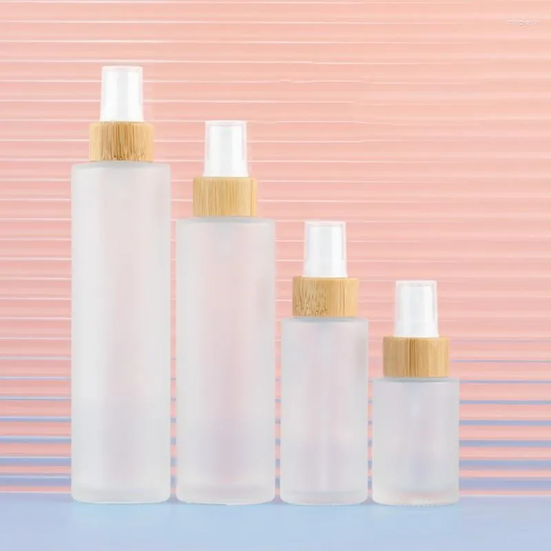 Storage Bottles 30/50/100ml Wooden Natural Bamboo Cap Glass Lotion Bottle Cosmetic Transparent Frosted Spray Pump Packaging Container