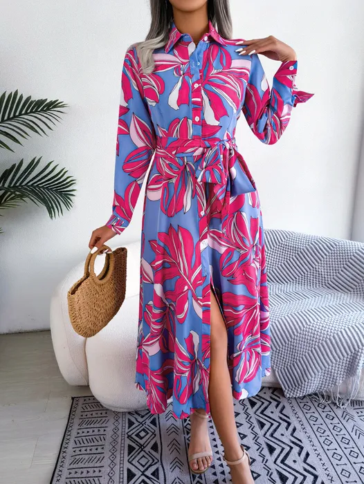 blue vanilla dresses Pleated Zig Zag Print Dress