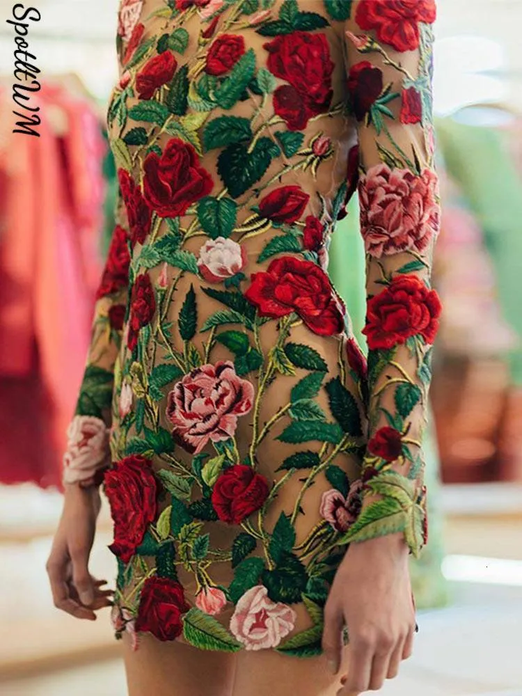 Basic Casual Dresses Elegant Embroidered Lace Mini Dress For Women Half ...