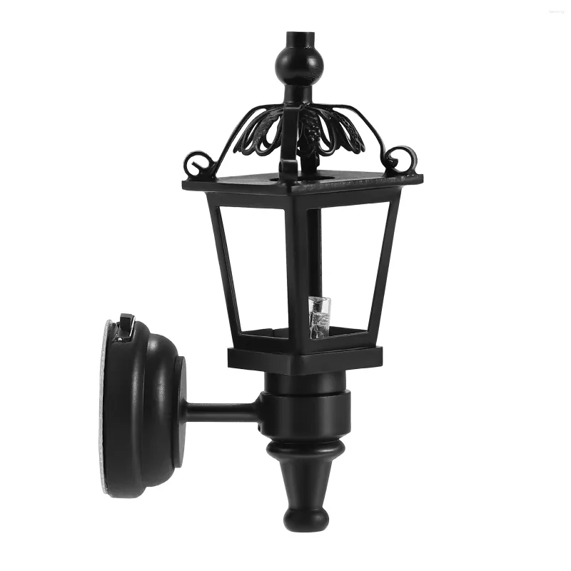 Wall Lamp LEORX 1:12 Dollhouse LED Mini House Light Miniature Lantern DIY Decor Acessory (Black)
