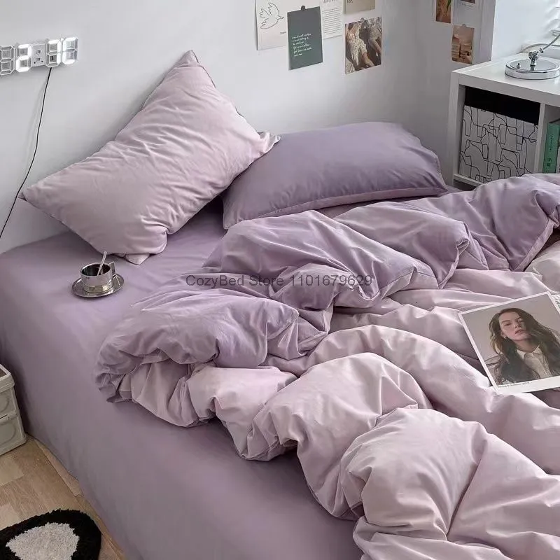 Set di biancheria da letto Nordic Princess Viola Set di biancheria da letto Ragazze Ragazzi Singolo Doppio Lenzuolo Copripiumino Federa Biancheria da letto Tessili per la casa 230824