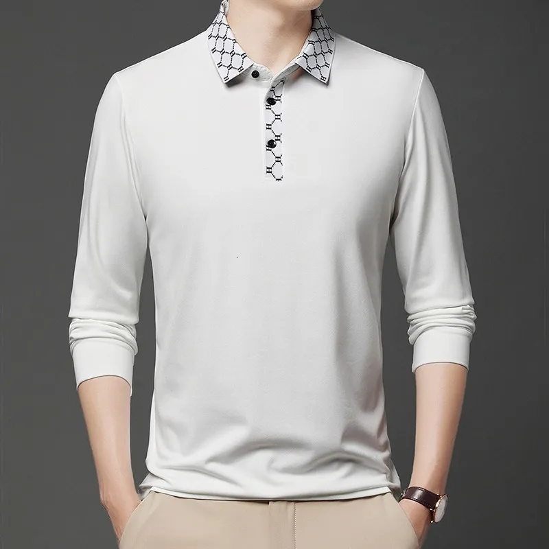 Mens Polos Polo Shirt Spring and Autumn Style Fashion Casual Collar Long Sleeve Sweater Trendy Bottom Tshirt 230823