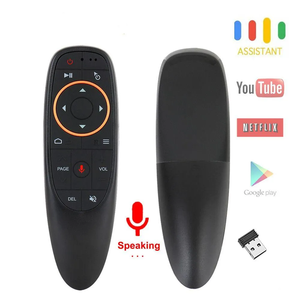 Controles remotos do PC G10 Voice Air Mouse com USB 2.4GHz sem fio 6 eixos Giroscópio Microfone IR Controle para Android TV Box Laptop Dro DH7PR