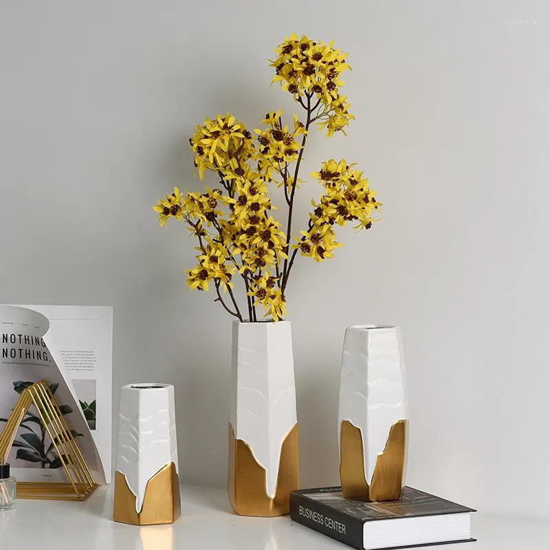 Vazen Modern Simple Electroplating Ceramic Golden Vase Light Luxury Home Living Room Desktop Flower Arrangement Container Decoratie