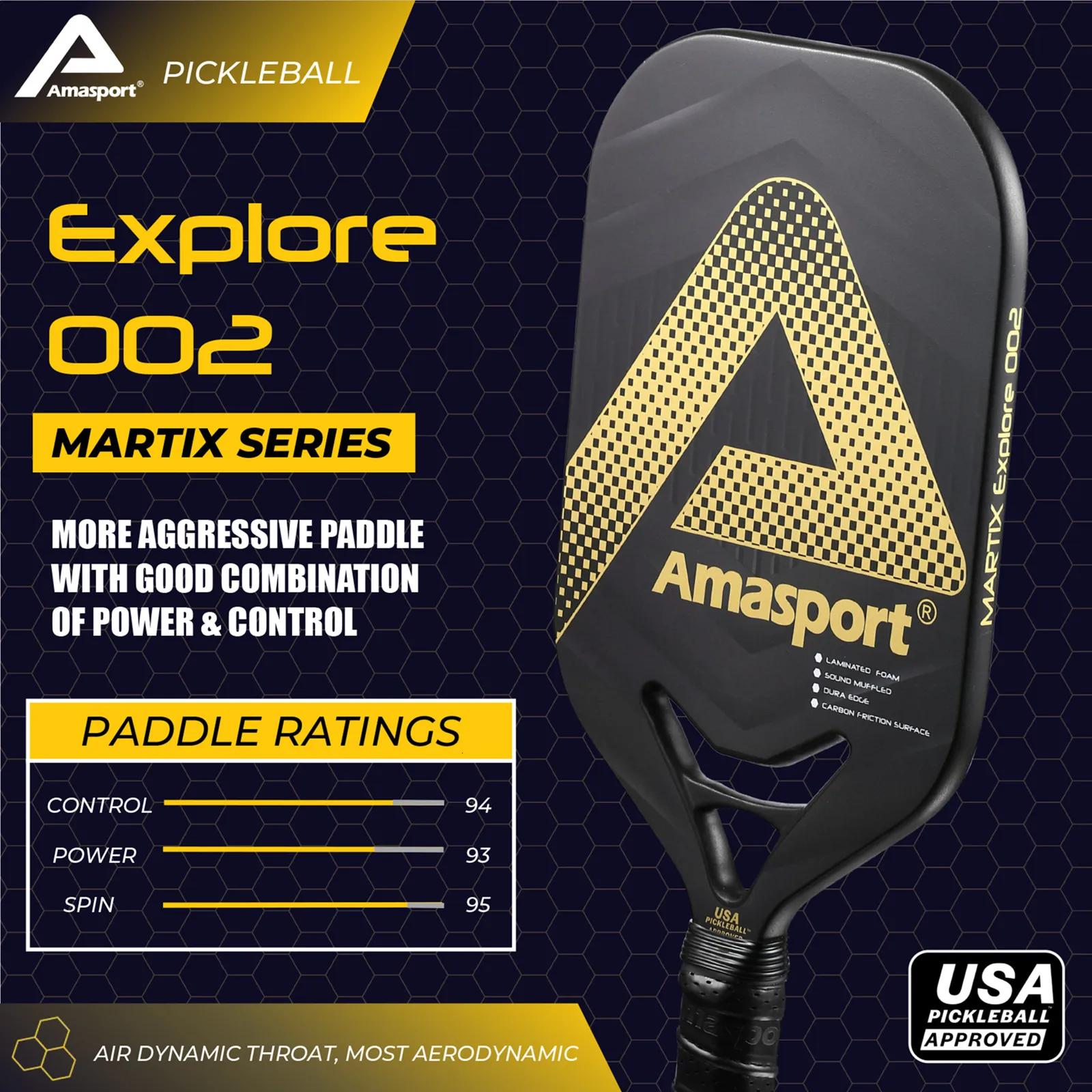 squash racquets Amasport Edgeless Pickleball Paddle 13mm الكربون الألياف Dura Edge Usapa Standard 230824