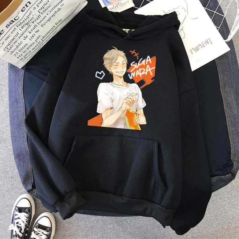 Erkek Hoodies 2023 Haikyuu Kıyafetler Erkek Moda Cep Sugawara Koushi Hoodie Sonbahar Sıcak Anime Giyim Sıradan Gevşek Pole Büyük Boy Erkek