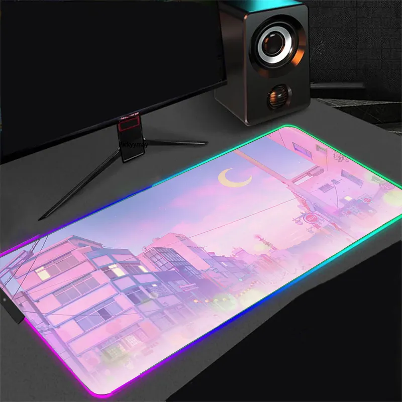 XXL RGB Gaming Mouse Pad - Anime Moon Landscape Desk Mat 900x400mm ...