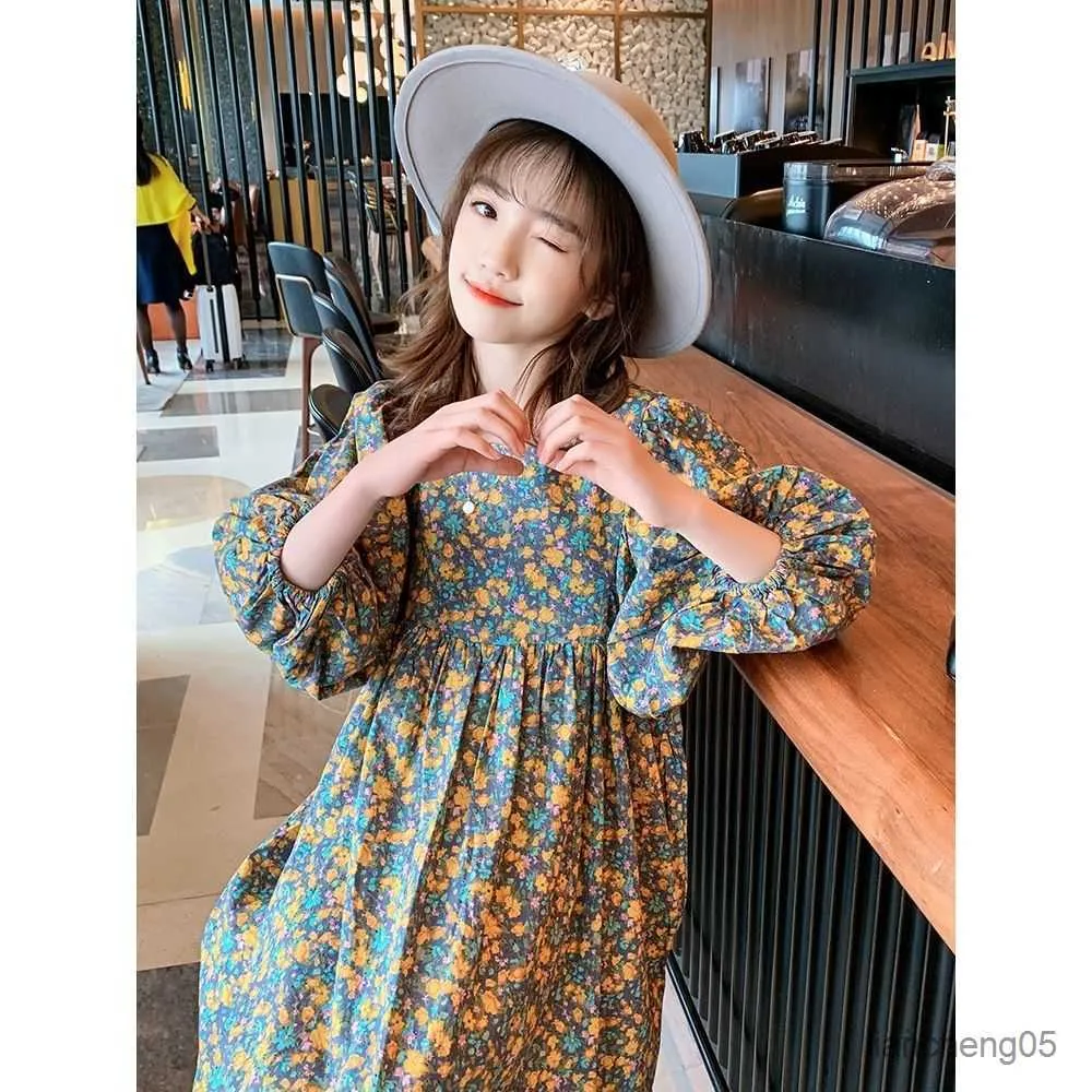 Robes de fille Robes d'été pour adolescentes, robe florale à manches courtes, vêtements pour enfants, robe longue mignonne de princesse pour 9 13 14 15 16 ans, R230824