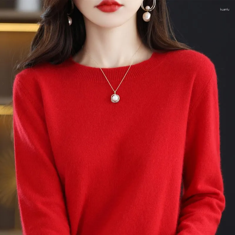 Frauenpullover Pure Woll Cashmere Pullover O-Neck Pullover Casual Strick Top Herbst und Wintermantel Koreanische Mode