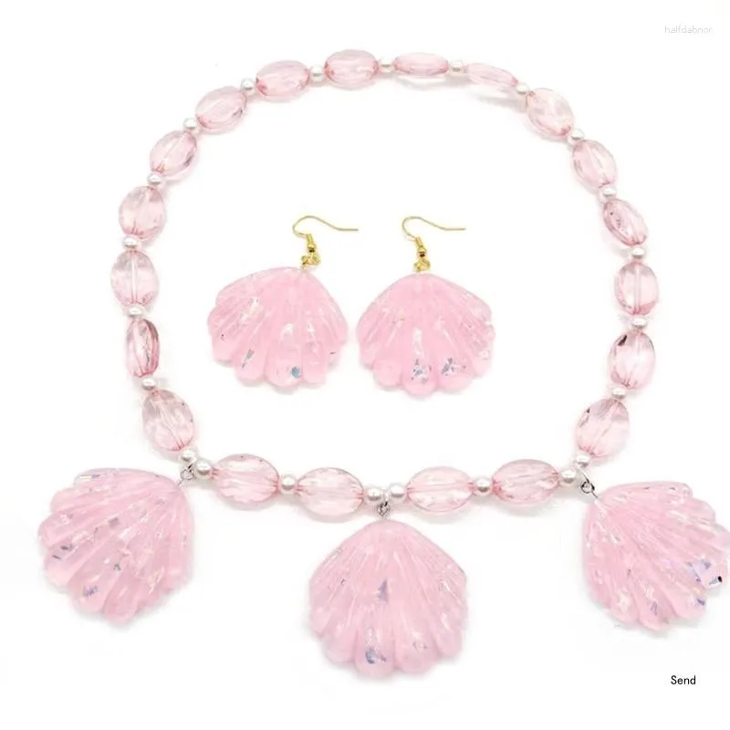 Orecchini di collana Set di gusci rosa sirene del tema cosplay penzolare per ragazze principessa spiaggia vacanze