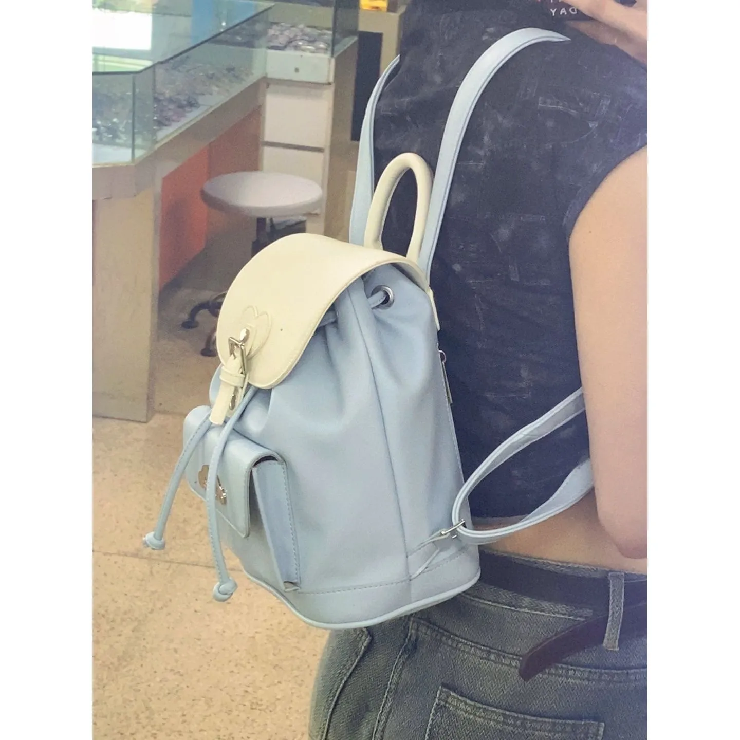 School Bags Brand Designer PU Leather Contrast Color Women S Backpack
